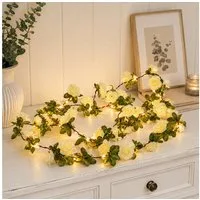 MARELIDA LED-Lichterkette weiße Mini Rosen Rosenblüten Deko Hochzeit Valentinstag 2,1m Timer, 22-flammig
