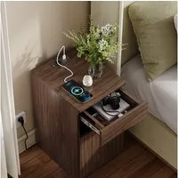 REDOM Nachttisch USB-Ports & Steckdose, mit Schublade, praktischer Stauraum (Packung, 1-St., 33x40x61,5 cm Nachtkonsole in Walnuss-Optik mit integriertem Mülleimer), Vielseitig als Nachttisch, Beistelltisch oder Kopfteilablage nutzbar