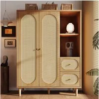 MODFU Kleiderschrank Garderobenschränke 120x161x44 cm mit Kleiderstange und 3 Schubladen (Packung, 1-St., Mit 2 Türen, Schubladen & Kleiderstange) Zeitloses Design für Flur & Schlafzimmer