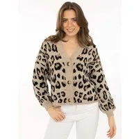 Zwillingsherz Strickjacke "Big Leo" One Size, Animal-Muster, Langarm, Knöpfe, tiefer V-Ausschnitt