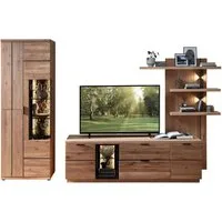 Wohnconcept Wohnwand Donna Wohnwand, 290x207x50 (BxHxT) Echtkork Absetzung, (3-St), Beleuchtung optional, Softclose, Absetzung, Vitrine L/R verwendbar