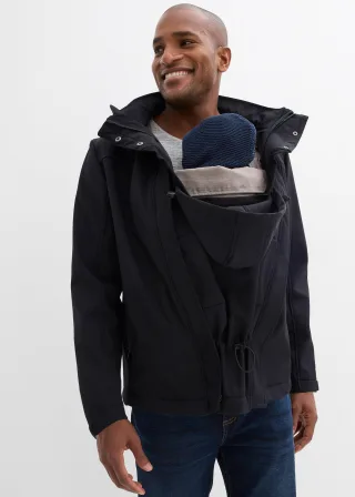 bonprix 3-in-1 Herren-Tragejacke mit Vorder- und Rückentragefunktion, schwarz, Gr.62, Tragejacke für den Papa mit Reißverschlusstaschen und abnehmbarer Kapuze