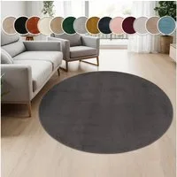 Paco Home Teppich Cadiz 630, rund, Höhe: 14 mm, Kurzflor, Uni-Farben, besonders weich, waschbar, Wohnzimmer