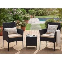 SONGMICS Gartenlounge-Set Balkonmöbel, Tisch und 2 Stühle, für Terrasse, Balkon, Garten, (3-tlg., 2 Gartenstuhl, 1 Gartentisch, mit Kissen), Gartenmöbel-Set, aus PE-Polyrattan, Terrassenmöbel, schwarz-taupe