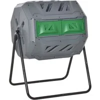 MC Star Komposter Trommel-Komposter, 160L Gartenkomposter mit 2 Kammern, Drehbarer Schnellkomposter, für Bio- und Garten-Abfälle, Grau