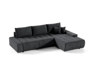 Ecksofa Sofa mit Schlaffunktion VOGAR Stoff Aston Schwarz Ottomane Rechts