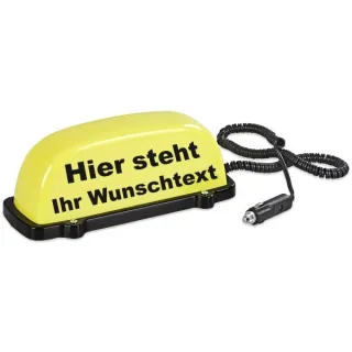 Dachaufsetzer Gelb | Wunschtext individuell | optional Symbol | LED Blinklicht und Dauerlicht