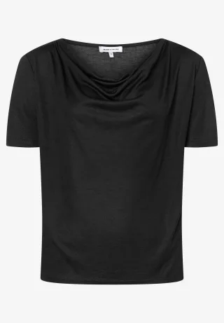 MORE & MORE - Shirt mit Wasserfall-Ausschnitt schwarz - Gr. - 40
