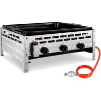 TLGREEN Camping-Gasgrill Edelstahl Gasgrill 3-flammig 12 kW, Gastrobräter Tischgrill mit Emaille-Grillplatte, Plancha-Grill mit 9 Brennern Piezo-Zündung, Outdoor Garten Camping Grill für Gastronomie Imbiss, 69,5x52,5x27,5 cm