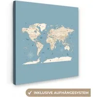 OneMillionCanvasses® Leinwandbild Weltkarte - Ozean - Realistisch - Blau, Fotodruck (1 St), Wandbild, Deko Schlafzimmer Wohnzimmer Flur 20x20 cm