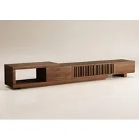 oleyluckidea TV-Schrank Mid-Century TV-Lowboard ausziehbar, Walnuss, für 80"+ TV Breite 198 cm bis 262 cm