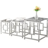 JYMTOM Couchtisch 3er Set aus Edelstahlgestell und Hartglas für Wohnzimmer (3-St), modernes Design Sofatisch (Silber Graues Glas Set of 3)