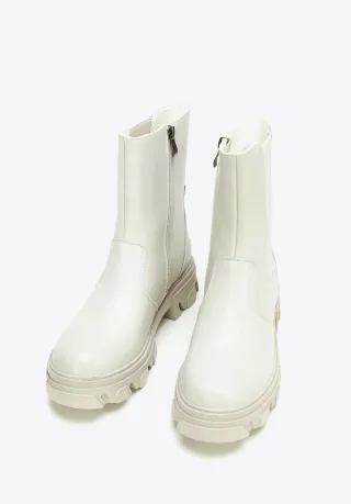 Wittchen Damen-Chelsea-Boots aus Leder mit grau-beigem Plateau