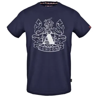 Marineblaues Aquascutum T-Shirt mit grossem Schild und Aldis-Logo