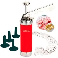 GSD HAUSHALTSGERÄTE Gebäckpresse GSD-Metall-Gebäckpresse, (Set, 25-tlg., Gebäckpresse, 20 Metall-Matrizen, 4 Spritztüllen), mit Spezialverstellung für zwei verschiedene Keksgrößen
