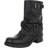 Ital-Design Modischer Damen-Stiefel mit Schnallen für Alltag und Freizeit Westernstiefel (90110037) Blockabsatz Stiefel in Schwarz