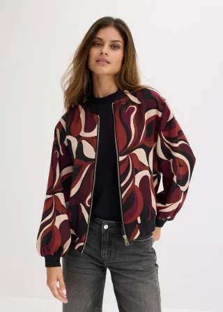 bonprix Blouson aus fließendem Satin, rot, Gr.42, modisch bedruckter Blouson aus fließendem Satin mit Reißverschluss vorne, aus Satin