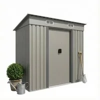 GUNJI Gerätehaus Metall Geräteschuppen Inkl. Stahlfundament, Gartenhaus mit Pultdach, M: 1,8m x 1,1m, L: 2.3m x 2m, XL: 2.4m x 3m, Doppelschiebetür