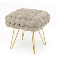 Milord FURNITURE Sitzhocker Polsterhocker aus Samt Geflochten 38 cm, Ottoman-Fußhocker (mit Metallbeinen Goldfarben, Sitzbank Schminktisch Hocker Fußstütze, 38T x 42B x 38H cm)