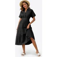 Imily Bela Maxikleid Damen Gerüschtes Fließendes Hemdkleid (Packung, 1-tlg., 1per-Pack) mit Taschen