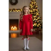Parla Kids Sommerkleid Rotes Mädchen Leinenkleid – Langarm mit Rüschen