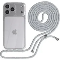 EAZY CASE Handykette Hülle mit Kette für Apple iPhone 17 Pro Max 6,9 Zoll, Umhängeband mit Backcover Etui Schutzhülle Hülle Case Hellgrau Weiß