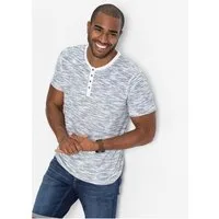 bonprix Henleyshirt Regular Fit, reine Baumwolle, cooler Streifendruck in Melange-Optik