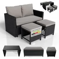 Juskys Gartenlounge-Set Jamaika, 2in1 Polyrattan Set, wetterbeständig, mit Sitzkissen, inkl. Tisch