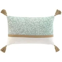 Macosa Home Dekokissen Kissen 30 x 50 cm Beige Braun Grün Baumwolle, mit Quasten, Reißverschluss inkl. Füllung
