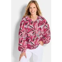 GOLDNER Kurzarmbluse Viskosebluse mit floralem Muster Schlupfbluse mit Rundhals, Spitzenakzenten und Langarm