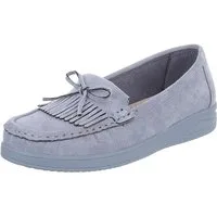 Ital-Design Eleganter Fransen-Schuh für Damen mit hohem Tragekomfort Slipper (91409702) Keilabsatz/Wedge Mokassins in Hellblau