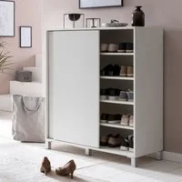 FINEBUY Schuhschrank SuVa13522_1 100cm für 20 Paar Schuhe Schuhregal mit Schiebetüren (Schuhschrank Holz Weiß 100x108x37,5 cm Hoch) Schuhregal Flur 20 Paar Schuhe, Schuhablage Modern