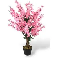 Kunstpflanze Blütenbaum Wintersweet Künstliche Pflanze Blüten Pink Deko Pfirsich, Arnusa, Höhe 90 cm, Frühlingsdeko mit Echtholzstamm