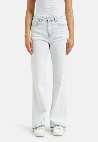 Milano Italy - Kickflare pants, 5-pockets style, open hem light denim - Gr. - 36