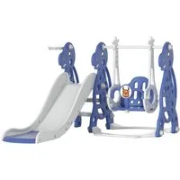 FIVMEN Rutsche Kinder Freistehende Kinderrutsche Spielzeugrutsche Gartenrutsche, Kinder Rutsche inkl. Klettergerüst & Basketballkorb, Blau