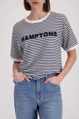 monari - T-Shirt mit Struktur und Schriftzug marine ringel - Gr. - 44