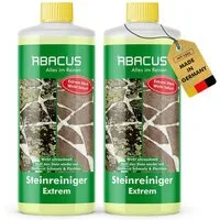 ABACUS Steinreiniger Extrem, Flechtenentferner, Steinreiniger Intensiv außen Grünbelagentferner (Entfernt sofort Algen, Schmutz, Grünbelag und Flechten, [- 2x1000ml Steinreiniger Extrem mit Sofortwirkung)