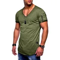 SOULSTAR T-Shirt BHKNINW Herren Basic Kurzarm V-Neck Oversized Shirt V-Ausschnitt Zipper