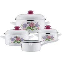 GSW Topf-Set Hortensie, Stahl-Emaille (Set, 7-tlg., je 1 Kochtopf Ø 16/20/24 cm, 1x Stielkasserolle Ø 16 cm), Induktion