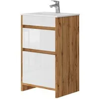 Vicco Badmöbel-Set Detmold GK Eiche/Weiß HG 2 Teile mit Waschbecken 2 Schubladen, (2-St., 2er Set)