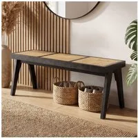 FINEBUY Sitzbank FB117779 Holzbank aus Massivholz Flurbank Bettbank Wiener Geflecht (Elegante Flurbank aus massivem Akazienholz), Strukturierte Sitzfläche aus natürlichem Rattan