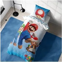 MTOnlinehandel Kinderbettwäsche Nintendo Super Mario, Geschenk für Gamer, Luigi und Toad, Mikrofaser, 2 teilig, Wendebettwäsche für Mädchen und Jungs, 135x200 + 80x80 cm, Gaming