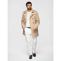 OMBRE Trenchcoat Herren Trenchcoat Slim Fit mit Gürtel Elegant Beige M (kein Set, 1-tlg) Regulierbarer Taillengürtel mit Schnalle, Schulterklappen