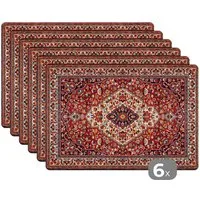 MuchoWow Platzset Persische Teppiche Druck - Teppiche - Muster - Rot, (6-St), Platzsets, Tischset, Abwaschbar, Tischsets, Platzdeckchen