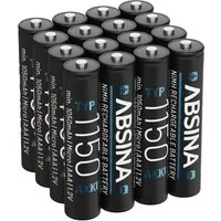 ABSINA 16x Akku AAA 1150 NiMH min. 1050mAh Akkus Batterien ideal für Telefon Akku 1050 mAh (1.2 V)