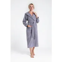 Bruno Banani Damenbademantel Clement, ideal für Sauna & Spa, Hotelbademantel, Morgenmantel, Langform, Walkfrottier, Kapuze, Gürtel, 100% Baumwolle, einfarbig, glänzende Streifen-Bordüre, Taschen, XS-3XL