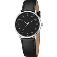 S&T Design Quarzuhr Herrenuhr minimalistisch Lederarmband No.K3047, (Packung, inkl. Uhrenbox), Dünn minimalistisch Wasserdicht Schwarz weich leicht