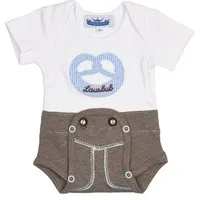 P.Eisenherz Kurzarmbody Body mit kurzem Arm "Lederhose" Stickerei Lausbub mit Stickerei Brezel und "Lausbub"
