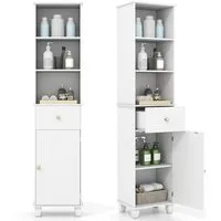 COSTWAY Badkommode, schmal Hochschrank Bad mit Schublade Holz 172cm
