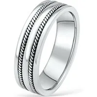 Tony Fein Silberring Bandring mit Verzierung 7 mm 925er Silber Massiv Oxidiert, Made in Italy für Damen und Herren